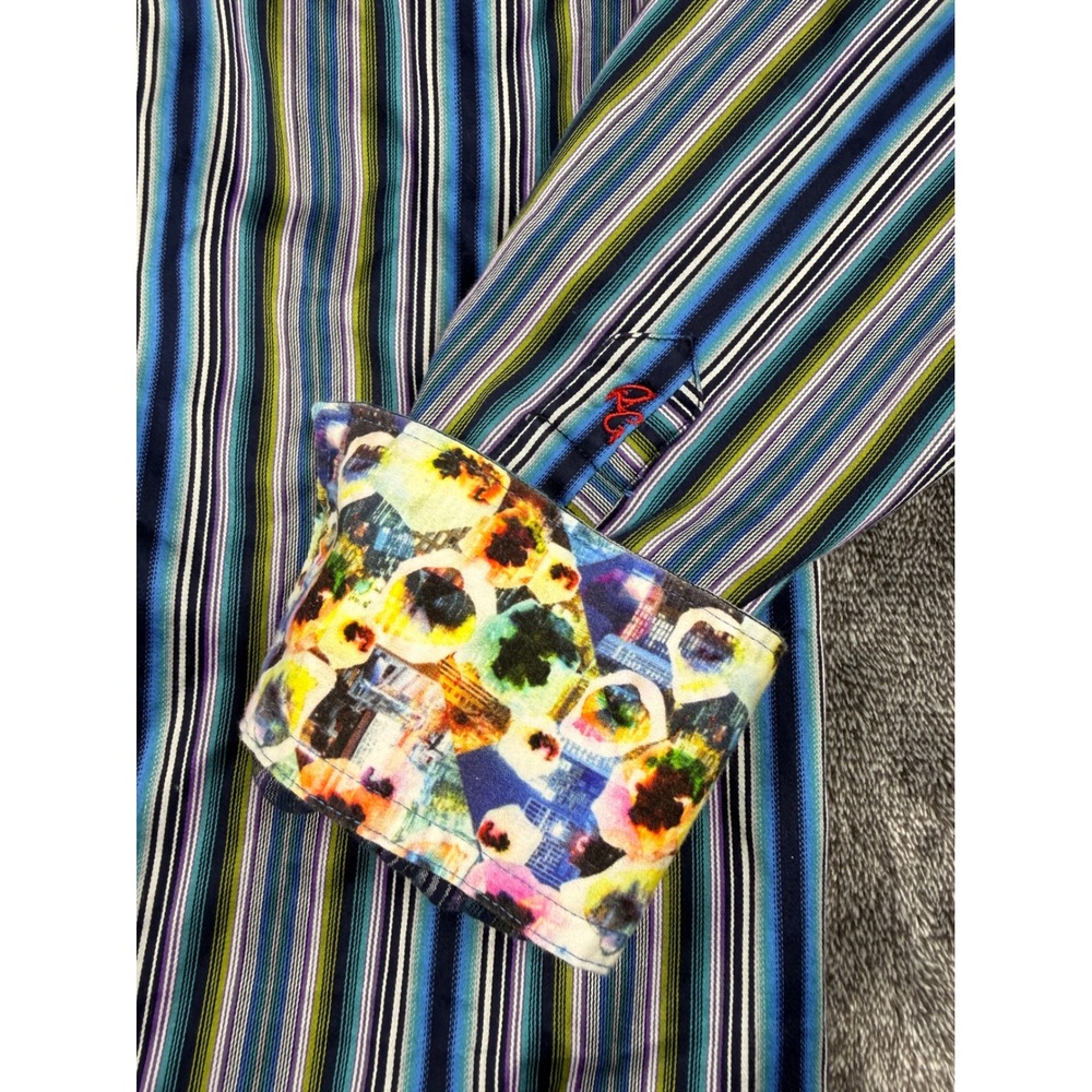 Robert Graham Classic Fit Mens Striped Button Down Shirt Blue Green Purple Mediu - Picture 2 of 8